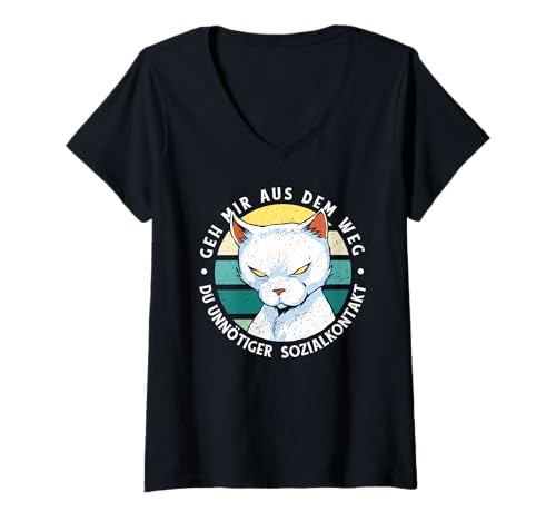 Damen Geh Mir Aus Dem Weg Sozialkontakt Lustiger Spruch Katzen Pun T-Shirt mit V-Ausschnitt Damen Geh Mir Aus Dem Weg Sozialkontakt Lustiger Spruch Katzen Pun T-Shirt mit V-Ausschnitt von Wütende Katze Lustige Sprüche Funny Cat Quotes