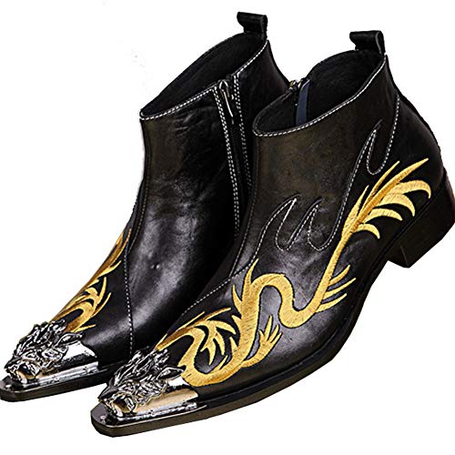 Wuf Cowboystiefel Stiefeletten Herren Ankle Leder Stiefel Westernstiefel Nieten Metall (Schwarz, numeric_43) von Wuf