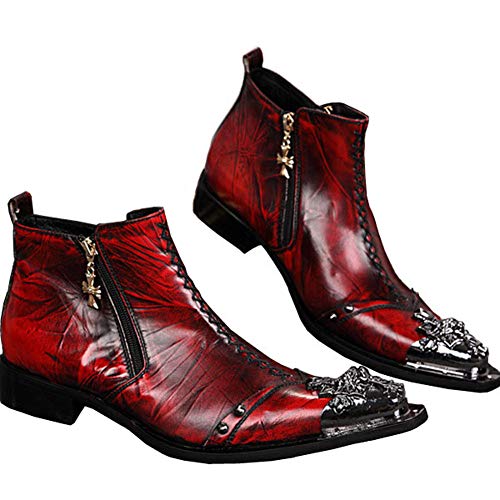 Wuf Cowboystiefel Stiefeletten Rock Herren Leder Stiefel Punk Schuhe Westernstiefel (Rot, numeric_45) von Wuf