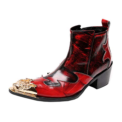 Wuf Herren Schuhe Stiefeletten Leder Stiefel Westernstiefel Nieten Metall Rot (numeric_46) von Wuf