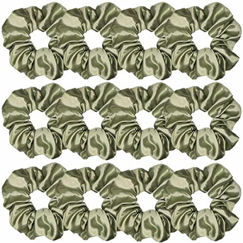 12 Pcs Satin Silk Hair Scrunchies Soft Hair Ties Fashion Hair Bands Hair Bow Ropes Hair Elastic Bracelet Ponytail Holders Hair Accessories for Women and Girls (4.5 Inch, Light Gray Green) von Sufermoe