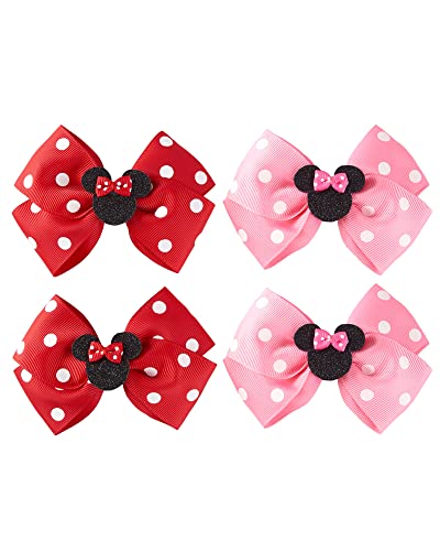 Baby Girls Mouse Ears Hair Bow Clips 4pc Birthday Party Dress Up Cartoon Hair Accessories 4 Inch Polka Dot von Furutonhe