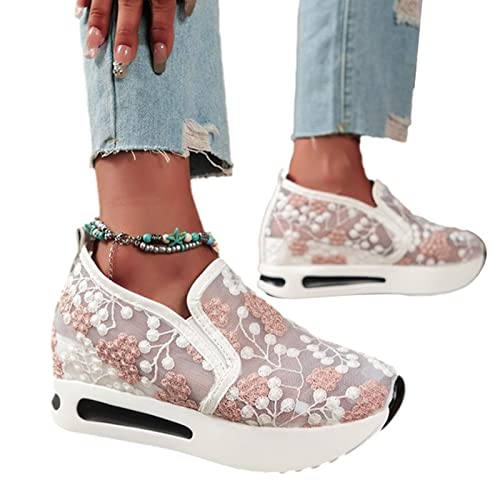 Wukesify Atmungsaktive Turnschuhe Aus Durchsichtigem Mesh Mit Blumenstickerei, Turnschuhe Mit Keilabsatz Und Stickerei Für Damen, Plateau-Sneaker, Sneaker Damen, Plateau Sneaker, Mesh von Wukesify