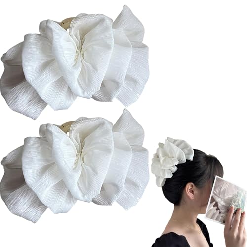 Schleifenblasen-Clip, große Chiffon-Seidenblasen-Schleife, Haarklammer, Chiffon-Seiden-Haarspangen, doppelseitiges Netz-Fliege für Frauen (2 Stück, weiß) von Wulachaka