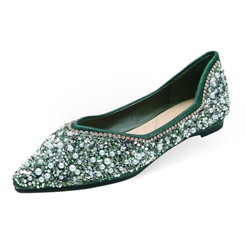 Flache Damen-Ballerinas, bequeme spitze Strass-Ballerinas für Damen, funkelnd, elegant, flache Schuhe, Grün , 38 EU Flache Damen-Ballerinas, bequeme spitze Strass-Ballerinas für Damen, funkelnd, elegant, flache Schuhe, Grün , 38 EU von Wulahalasao