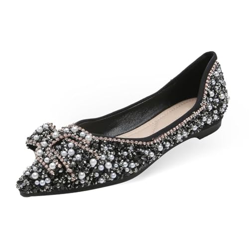 Flache Damen-Ballerinas, bequeme spitze Strass-Ballerinas für Damen, funkelnd, elegant, flache Schuhe, Night Black, 39.5 EU Flache Damen-Ballerinas, bequeme spitze Strass-Ballerinas für Damen, funkelnd, elegant, flache Schuhe, Night Black, 39.5 EU von Wulahalasao