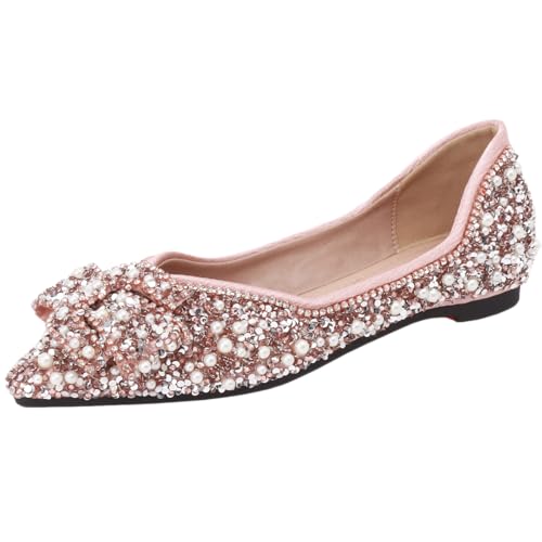 Flache Damen-Ballerinas, bequeme spitze Strass-Ballerinas für Damen, funkelnd, elegant, flache Schuhe, Pink, 38.5 EU Flache Damen-Ballerinas, bequeme spitze Strass-Ballerinas für Damen, funkelnd, elegant, flache Schuhe, Pink, 38.5 EU von Wulahalasao