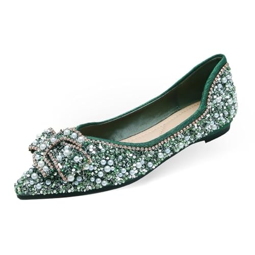 Flache Damen-Ballerinas, bequeme spitze Strass-Ballerinas für Damen, funkelnd, elegant, flache Schuhe, Smaragdrün, 41 EU Flache Damen-Ballerinas, bequeme spitze Strass-Ballerinas für Damen, funkelnd, elegant, flache Schuhe, Smaragdrün, 41 EU von Wulahalasao