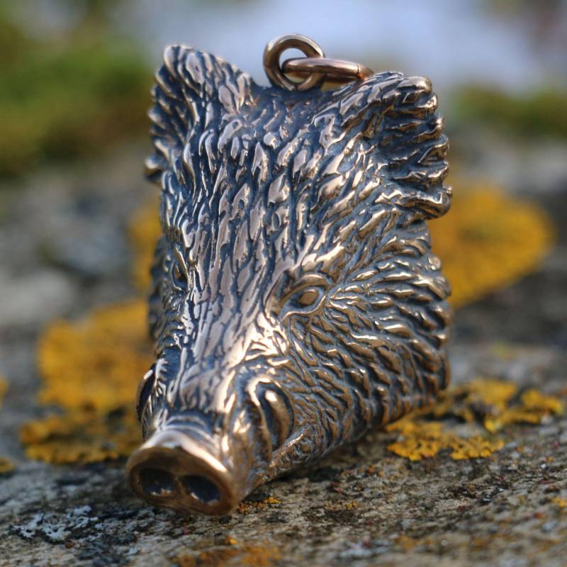 Großer Eberkopf Bronze Anhänger Wildtierjagd von WulflundJewelry
