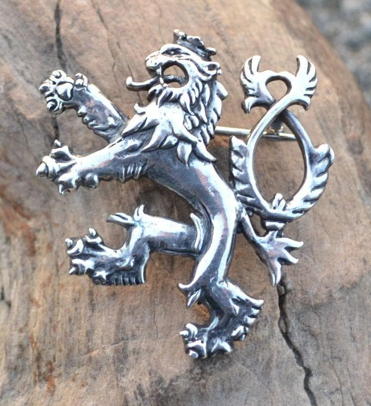 Medieval Two Tailed Lion Sterling Silver Brooch Kingdom Bohemia Czech Republic Czechoslovakia Crest Coat Of Arms Animal Lions King von WulflundJewelry