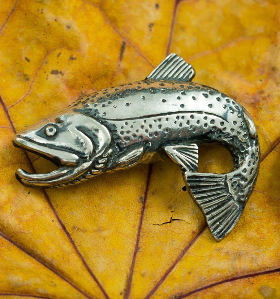 Trout Sterling Silver Pendant Necklace Ag Fish Fishing Jewelry Jewellery Fisherman River Fishes Animal Nature Amulet Charm Jumping Lake von WulflundJewelry
