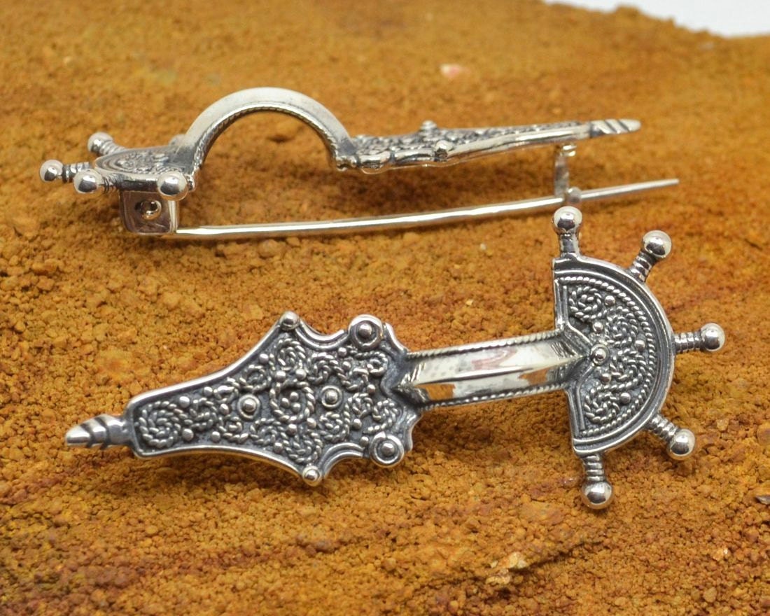 sterling Silver Fibula Brooch With A Pin Archaeology Museum Copy Costume Medieval Middle Ages Pagan Viking German Dark Age Reenactment Sca von WulflundJewelry