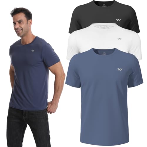 3 or 5er Pack Sport Tshirts Herren Kurzarm,Funktionsshirt Atmungsaktiv & Schnelltrocknend,Fitness Shirt für Training,Laufen,Wandern,Gym,Outdoor-Sport Schwarz-Weiß-Grau Blau M von Wulibike