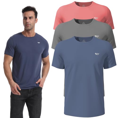 3 or 5er Pack Sport Tshirts Herren Kurzarm,Funktionsshirt Atmungsaktiv & Schnelltrocknend,Fitness Shirt für Training,Laufen,Wandern,Gym,Outdoor-Sport Grau Blau-Rot-Grau L von Wulibike