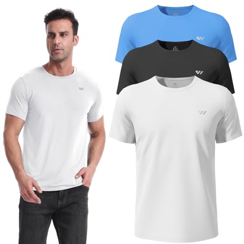 3 or 5er Pack Sport Tshirts Herren Kurzarm,Funktionsshirt Atmungsaktiv & Schnelltrocknend,Fitness Shirt für Training,Laufen,Wandern,Gym,Outdoor-Sport Schwarz-Weiß-Blau XXL von Wulibike