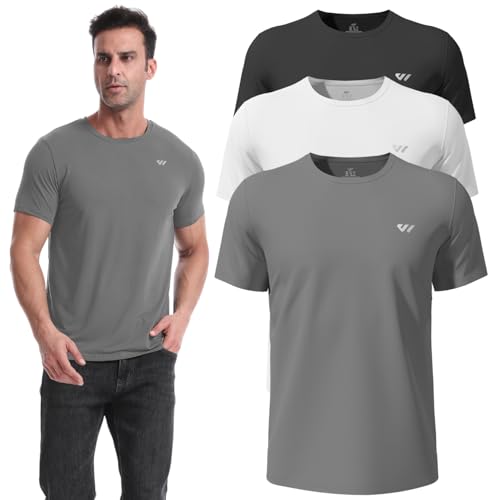 3 or 5er Pack Sport Tshirts Herren Kurzarm,Funktionsshirt Atmungsaktiv & Schnelltrocknend,Fitness Shirt für Training,Laufen,Wandern,Gym,Outdoor-Sport Schwarz-Weiß-Grau S von Wulibike