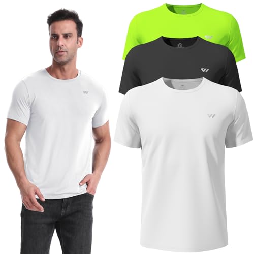 3 or 5er Pack Sport Tshirts Herren Kurzarm,Funktionsshirt Atmungsaktiv & Schnelltrocknend,Fitness Shirt für Training,Laufen,Wandern,Gym,Outdoor-Sport Schwarz-Weiß-Grün L von Wulibike