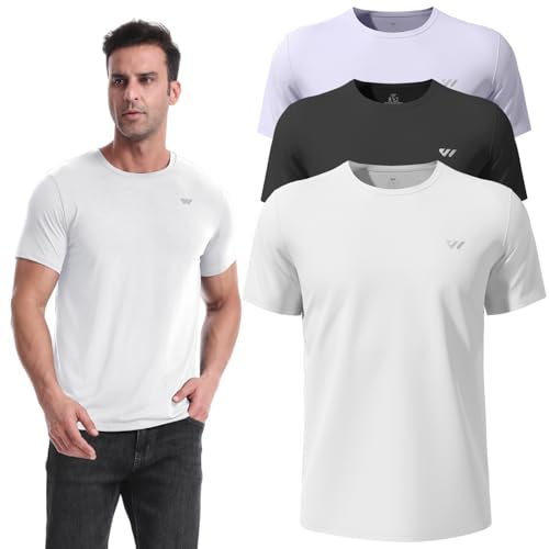 3 or 5er Pack Sport Tshirts Herren Kurzarm,Funktionsshirt Atmungsaktiv & Schnelltrocknend,Fitness Shirt für Training,Laufen,Wandern,Gym,Outdoor-Sport Schwarz-Weiß-Lila M von Wulibike
