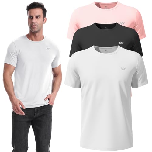 3 Or 5er Pack Funktionsshirt Herren Sport Tshirts Kurzarm Atmungsaktive Schnelltrocknend Fitness Stretch Shirt für Laufen Wander Gym Sports Outdoor Schwarz-Weiß-Rosa XL von Wulibike