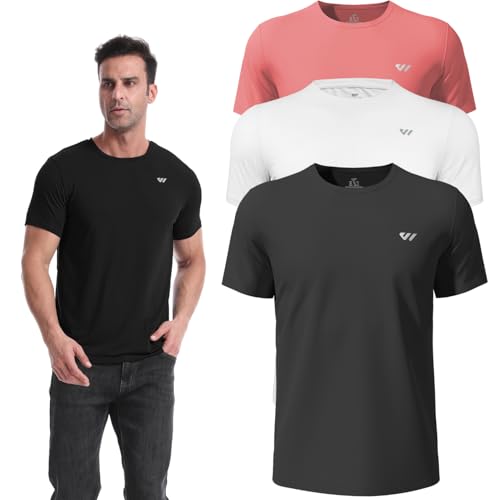 3 or 5er Pack Sport Tshirts Herren Kurzarm,Funktionsshirt Atmungsaktiv & Schnelltrocknend,Fitness Shirt für Training,Laufen,Wandern,Gym,Outdoor-Sport Schwarz-Weiß-Rot L von Wulibike