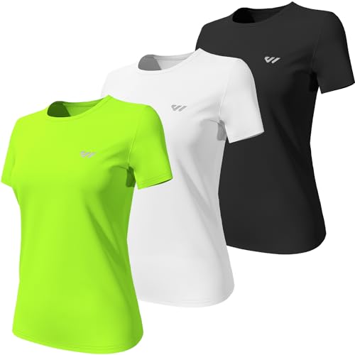 Wulibike 3 or 5er Pack Sportshirt Damen Funktionsshirt Stretch Schnelltrocknend Activewear Atmungsaktiv Laufshirt Kurzarm Fitness Wandershirt UPF 50+ Sonnenschutz Top Schwarz-Weiß-Grün XS von Wulibike