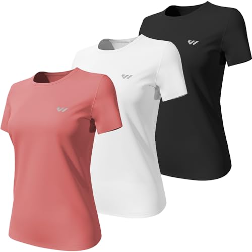 Wulibike 3 or 5er Pack Sportshirt Damen Funktionsshirt Stretch Schnelltrocknend Activewear Atmungsaktiv Laufshirt Kurzarm Fitness Wandershirt UPF 50+ Sonnenschutz Top Schwarz-Weiß-Rot L von Wulibike