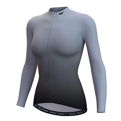 Wulibike Damen Fahrradtrikot Langarm Thermo Radtrikot Damen mit 3 vertikale Taschen Geeignet für Radfahren, Wandern, Laufen Oder andere ​Outdoor Sind (Schwarz und Grau, XL) von Wulibike