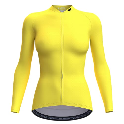 Wulibike Damen Radtrikot,Fahrradtrikot Damen Langarm Atmungsaktiv Rennrad Trikot Damen mit 3 Rückentaschen Gelb L von Wulibike