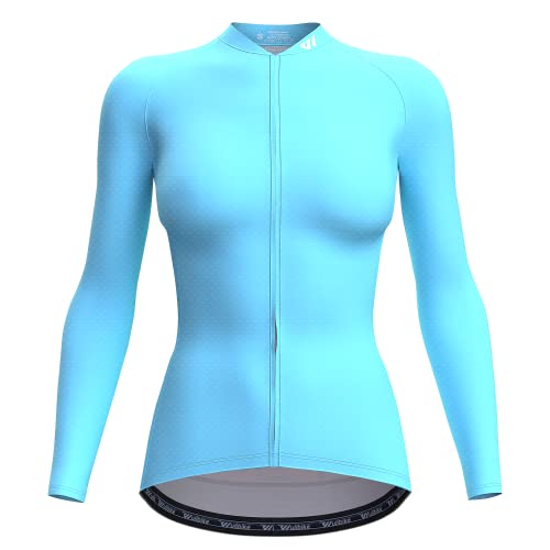 Wulibike Damen Radtrikot,Fahrradtrikot Damen Langarm Atmungsaktiv Rennrad Trikot Damen mit 3 Rückentaschen Zyan M von Wulibike