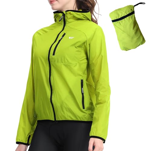 Wulibike Fahrradjacke Damen Faltbare Regenjacke Leicht und Atmungsaktiv Laufjacke Reflektierende Windbreaker für Radfahren,Trekking und Outdoor Grün A3=M von Wulibike