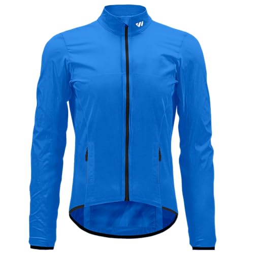 Wulibike Fahrradjacke Herren Windbreaker wasserdichte leichte verpackbare Jacke mit Taschen und reflektierenden Streifen Blau M von Wulibike