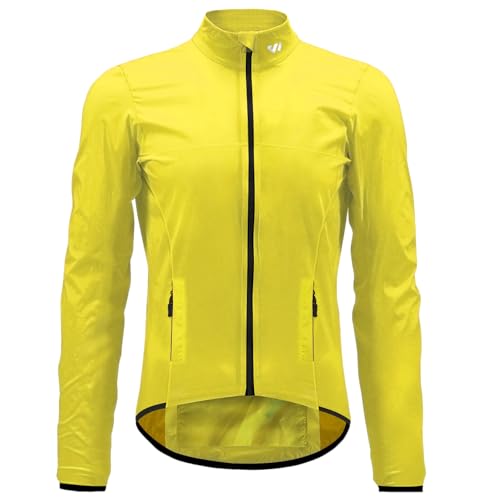 Wulibike Fahrradjacke Herren Windbreaker Wasserdichte leichte verpackbare Jacke mit Taschen und reflektierenden Streifen Gelb M von Wulibike