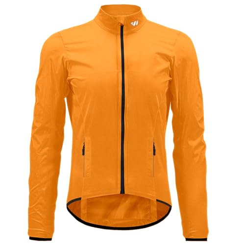 Wulibike Fahrradjacke Herren Windbreaker Wasserdichte leichte verpackbare Jacke mit Taschen und reflektierenden Streifen Orange L von Wulibike