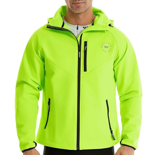 Wulibike Fahrradjacke Herren Winter Thermo fleecejacke Wasserdicht Atmungsaktiv Laufjacke Wanderjacke Unisex für kaltes Wetter Grün A6=XXL von Wulibike