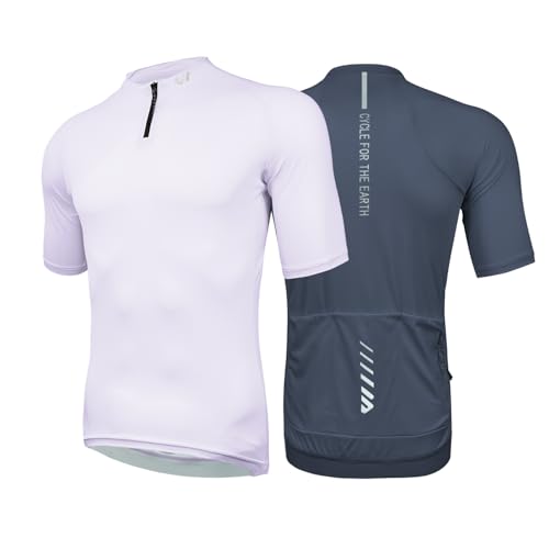 Wulibike Herren-Fahrradtrikot Kurzarm, Rennradtrikot mit halbem Reißverschluss und Taschen, Fahrradbekleidung atmungsaktiv und schnell trocknend 2er-Pack Graublau+Lila XL von Wulibike