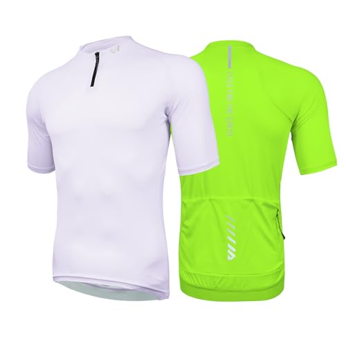Wulibike Herren-Fahrradtrikot Kurzarm, Rennradtrikot mit halbem Reißverschluss und Taschen, Fahrradbekleidung atmungsaktiv und schnell trocknend 2er-Pack Grün+Lila L von Wulibike