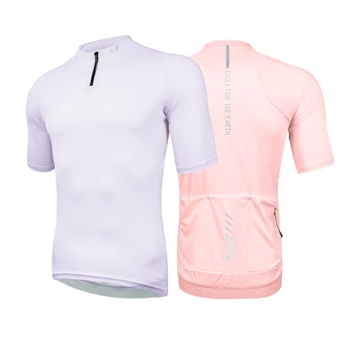 Wulibike Herren-Fahrradtrikot Kurzarm, Rennradtrikot mit halbem Reißverschluss und Taschen, Fahrradbekleidung atmungsaktiv und schnell trocknend 2er-Pack Lila+Rosa M von Wulibike