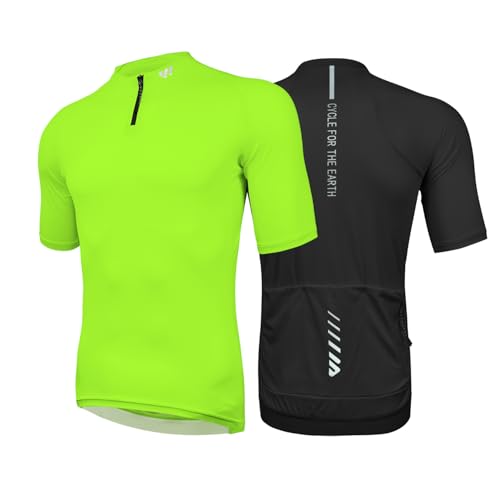 Wulibike Herren-Fahrradtrikot Kurzarm, Rennradtrikot mit halbem Reißverschluss und Taschen, Fahrradbekleidung atmungsaktiv und schnell trocknend 2er-Pack Schwarz+Grün L von Wulibike