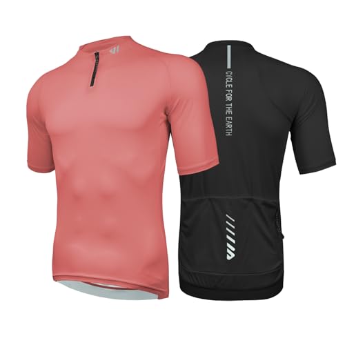 Wulibike Herren-Fahrradtrikot Kurzarm, Rennradtrikot mit halbem Reißverschluss und Taschen, Fahrradbekleidung atmungsaktiv und schnell trocknend 2er-Pack Schwarz+Rot M von Wulibike