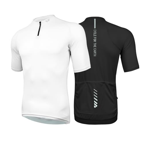 Wulibike Herren-Fahrradtrikot Kurzarm, Rennradtrikot mit halbem Reißverschluss und Taschen, Fahrradbekleidung atmungsaktiv und schnell trocknend 2er-Pack Schwarz+Weiß M von Wulibike