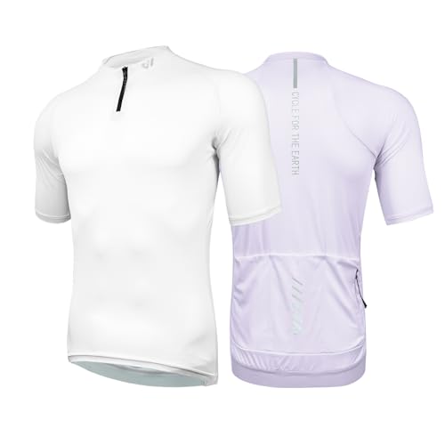 Wulibike Herren-Fahrradtrikot Kurzarm, Rennradtrikot mit halbem Reißverschluss und Taschen, Fahrradbekleidung atmungsaktiv und schnell trocknend 2er-Pack Weiß+Lila XL von Wulibike