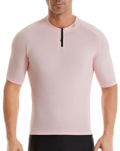 Wulibike Herren-Fahrradtrikot Kurzarm, Rennradtrikot mit halbem Reißverschluss und Taschen, Fahrradbekleidung atmungsaktiv und schnell trocknendRosa XL Wulibike Herren-Fahrradtrikot Kurzarm, Rennradtrikot mit halbem Reißverschluss und Taschen, Fahrradbekleidung atmungsaktiv und schnell trocknendRosa XL von Wulibike
