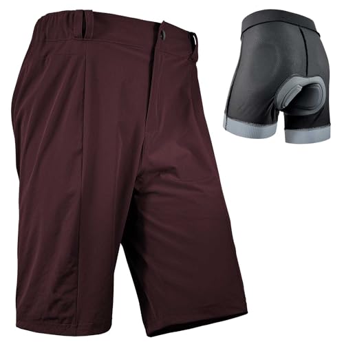 Wulibike Radhose Herren MTB Hose Kurz Fahrradhose Gepolstert 2 in 1 Mountainbike Shorts für Männer mit Polsterung Fahrrad Radfahrhose Reißverschlusstaschen Rot L von Wulibike
