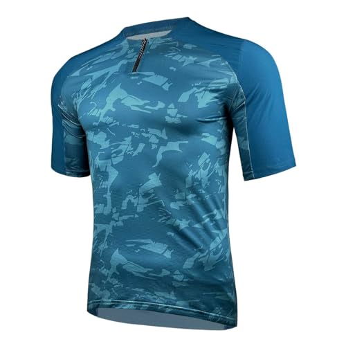 Wulibike Herren Radfahren Trikots Kurze Ärmel Top Hälfte Reißverschluss MTB Fahrrad Shirts für Herren Sommer Kies Reißverschlusstasche Blau M von Wulibike