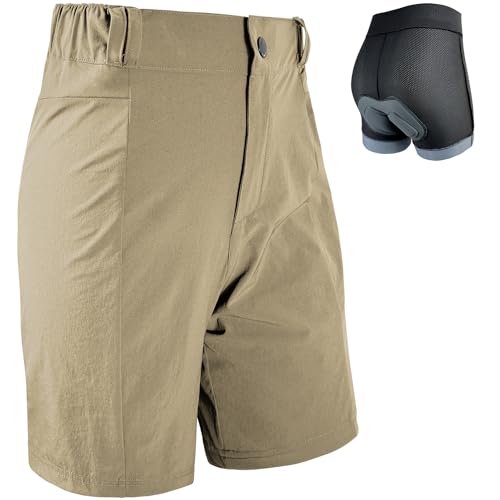 Wulibike Radlerhose Damen Mountainbike-Radhose 2 in 1 gepolstert MTB Shorts Frauen Fahrradhose mit Polsterung Reiten Fahrrad Radfahrhose Reißverschlusstaschen Khaki L von Wulibike