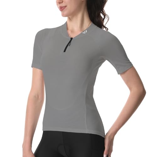 Wulibike Radtrikot Damen Halbe ReißVerschluss Fahrradshirt Mountainbike Fahrradtrikot Atmungsaktiv Rennrad Trikot Kurze äRmel Frauen Fahrrad Shirt 4 Tasche Radfahren Tops Upf50+ Grau S von Wulibike