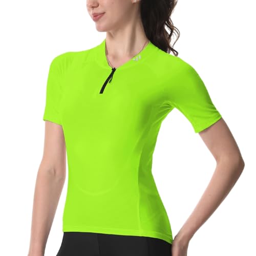 Wulibike Radtrikot Damen Halbe ReißVerschluss Fahrradshirt Mountainbike Fahrradtrikot Atmungsaktiv Rennrad Trikot Kurze äRmel Frauen Fahrrad Shirt 4 Tasche Radfahren Tops Upf50+ Grün XS von Wulibike