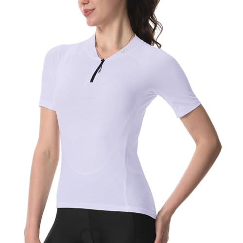 Wulibike Radtrikot Damen Halbe ReißVerschluss Fahrradshirt Mountainbike Fahrradtrikot Atmungsaktiv Rennrad Trikot Kurze äRmel Frauen Fahrrad Shirt 4 Tasche Radfahren Tops Upf50+ Lila XS von Wulibike