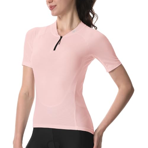 Wulibike Radtrikot Damen Halbe ReißVerschluss Fahrradshirt Mountainbike Fahrradtrikot Atmungsaktiv Rennrad Trikot Kurze äRmel Frauen Fahrrad Shirt 4 Tasche Radfahren Tops Upf50+ Rosa S von Wulibike