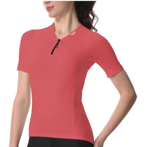 Wulibike Radtrikot Damen Halbe ReißVerschluss Fahrradshirt Mountainbike Fahrradtrikot Atmungsaktiv Rennrad Trikot Kurze äRmel Frauen Fahrrad Shirt 4 Tasche Radfahren Tops Upf50+ Rot M von Wulibike